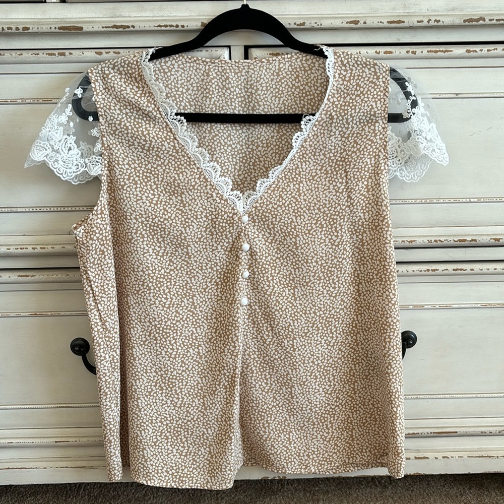 Tan and white blouse